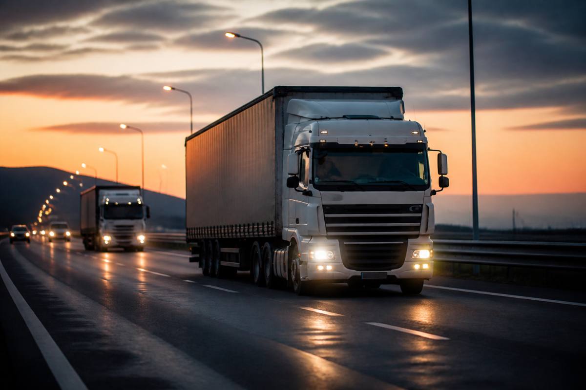 Caminhões de frete e logística em rodovia