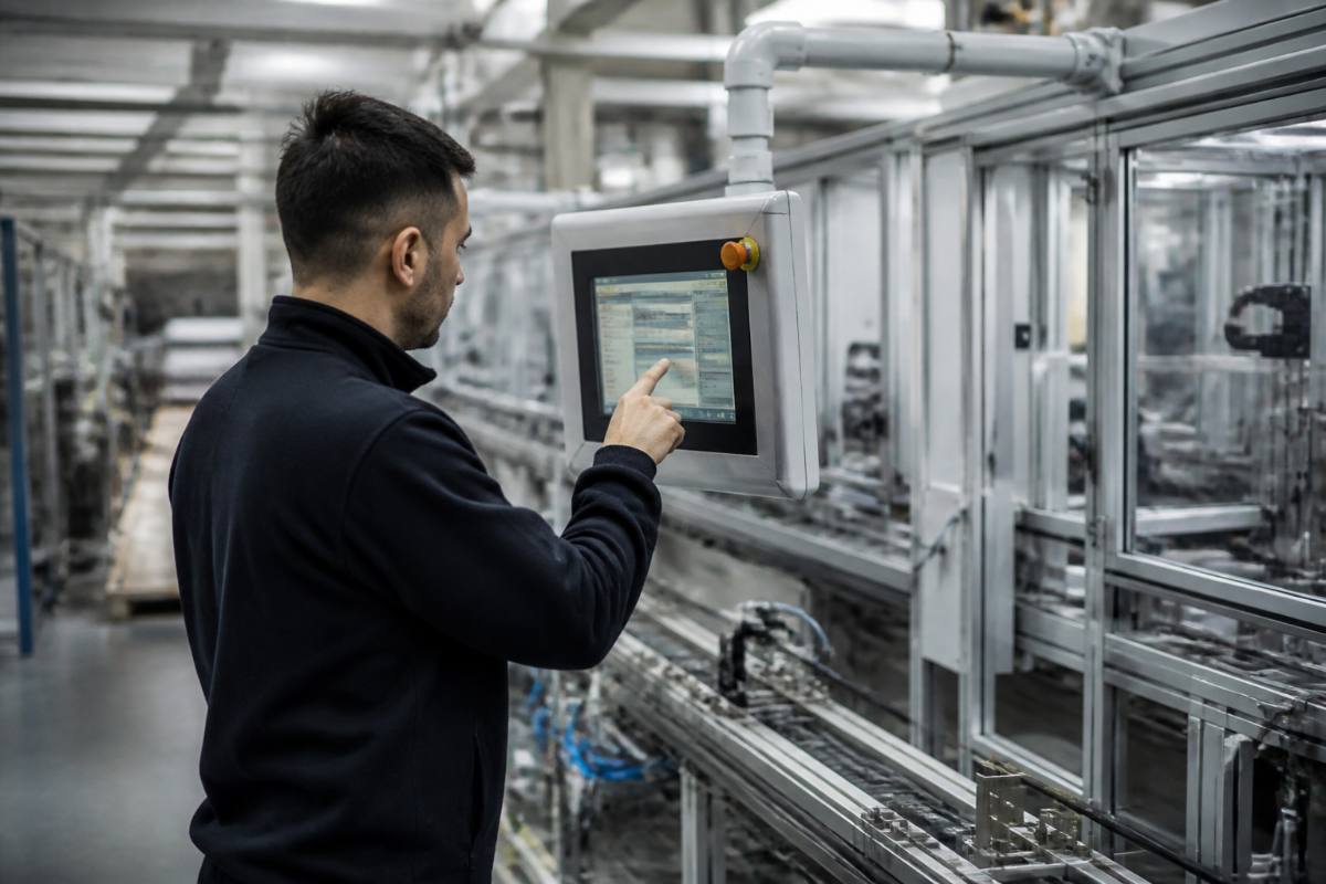 Linha de produção industrial em uma fábrica moderna