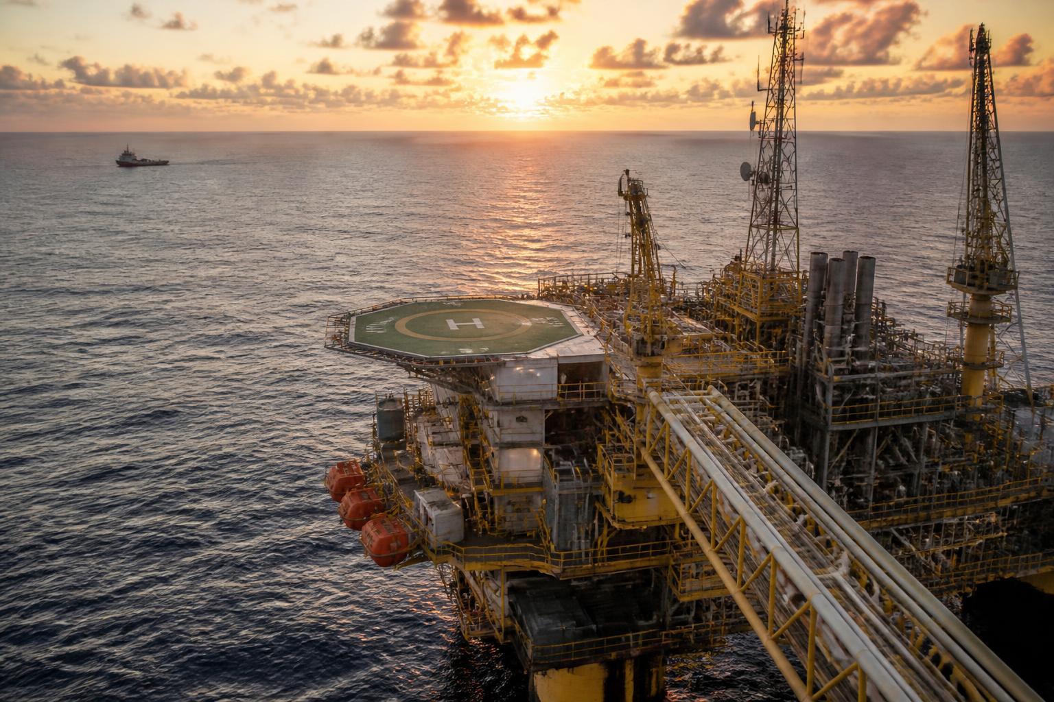 Plataforma de petróleo offshore da Petrobras no oceano