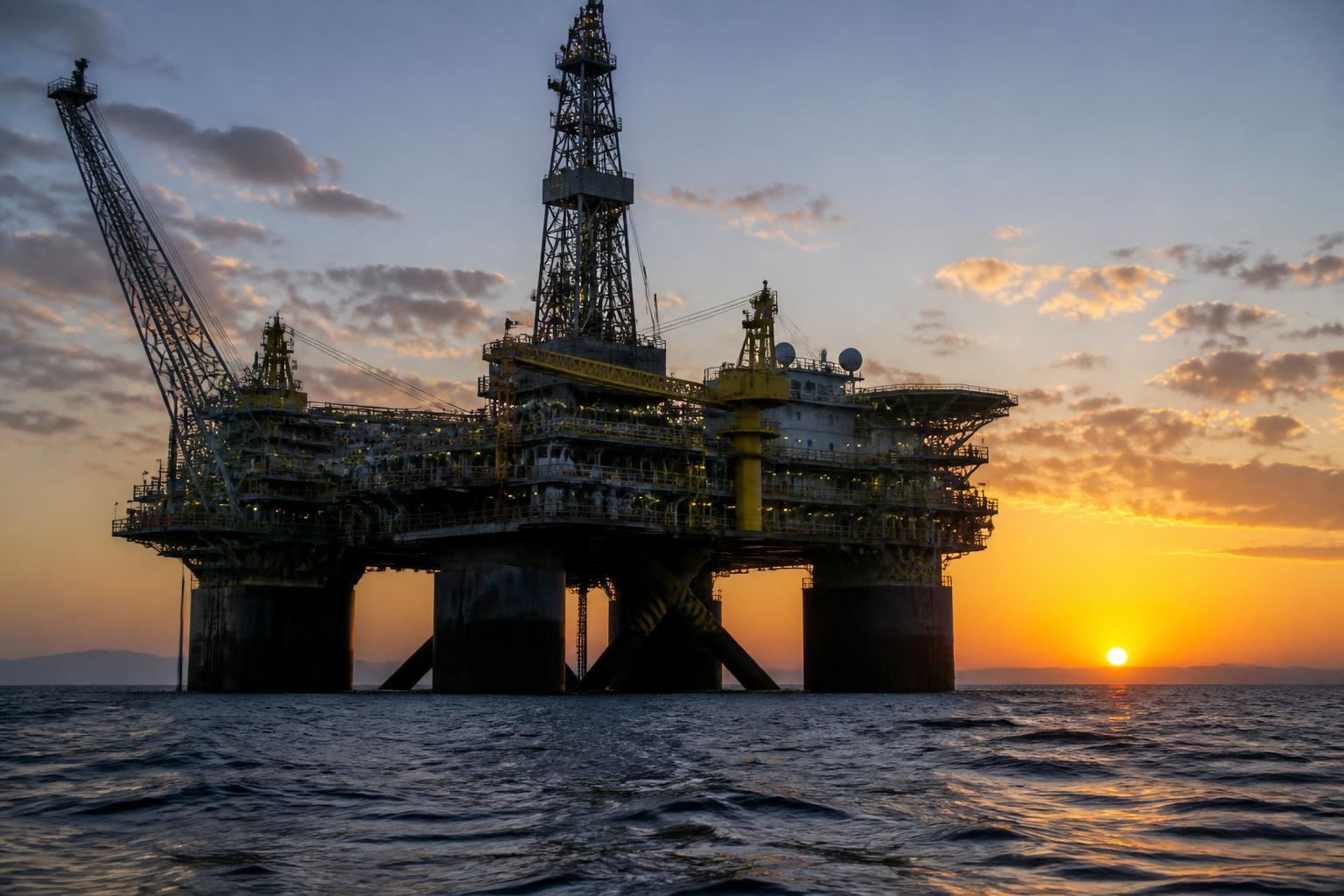 Plataforma de petróleo offshore da Petrobras em águas profundas.
