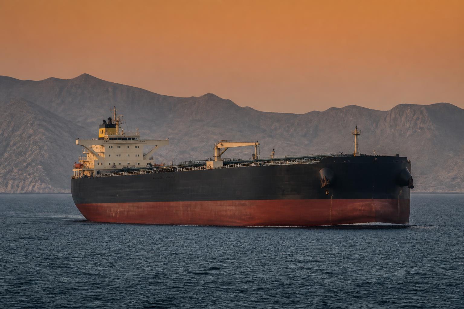 Navio petroleiro navegando no Estreito de Ormuz