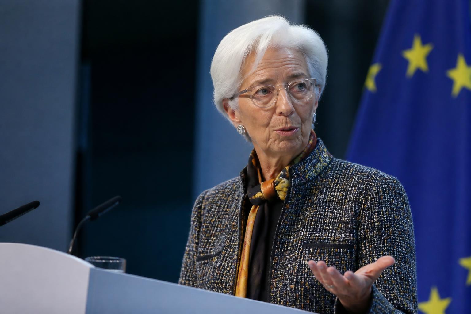 Christine Lagarde durante entrevista coletiva do Banco Central Europeu