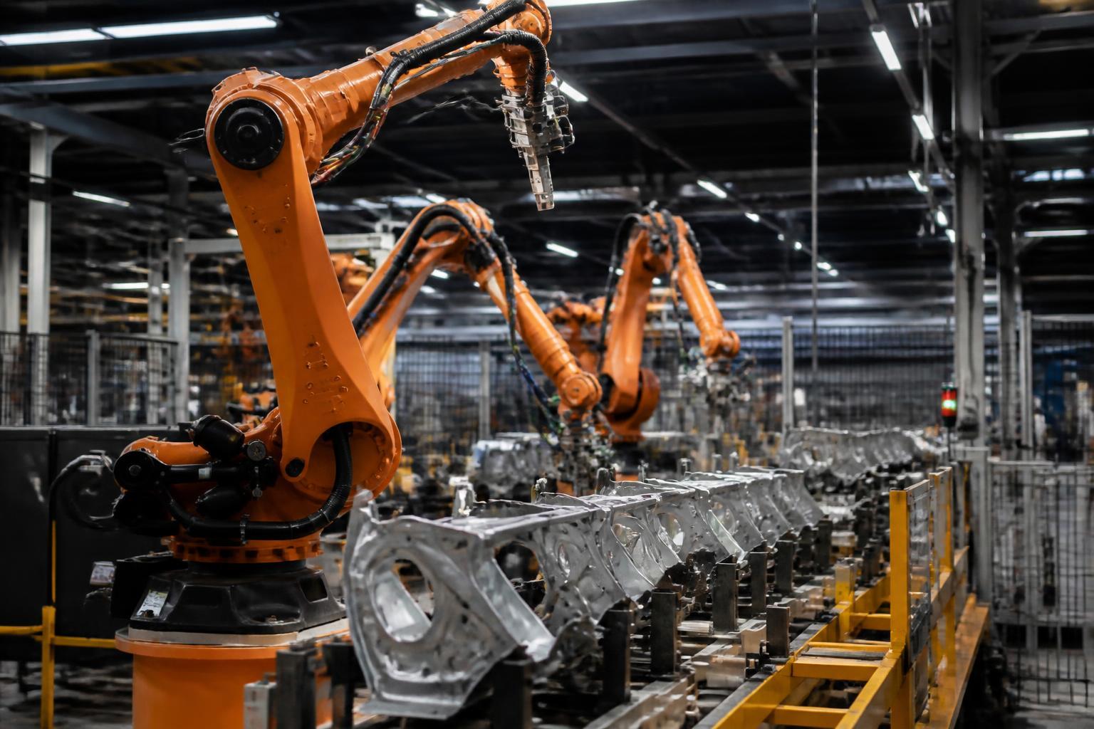 Máquinas industriais em fábrica representando a compra de bens de capital.