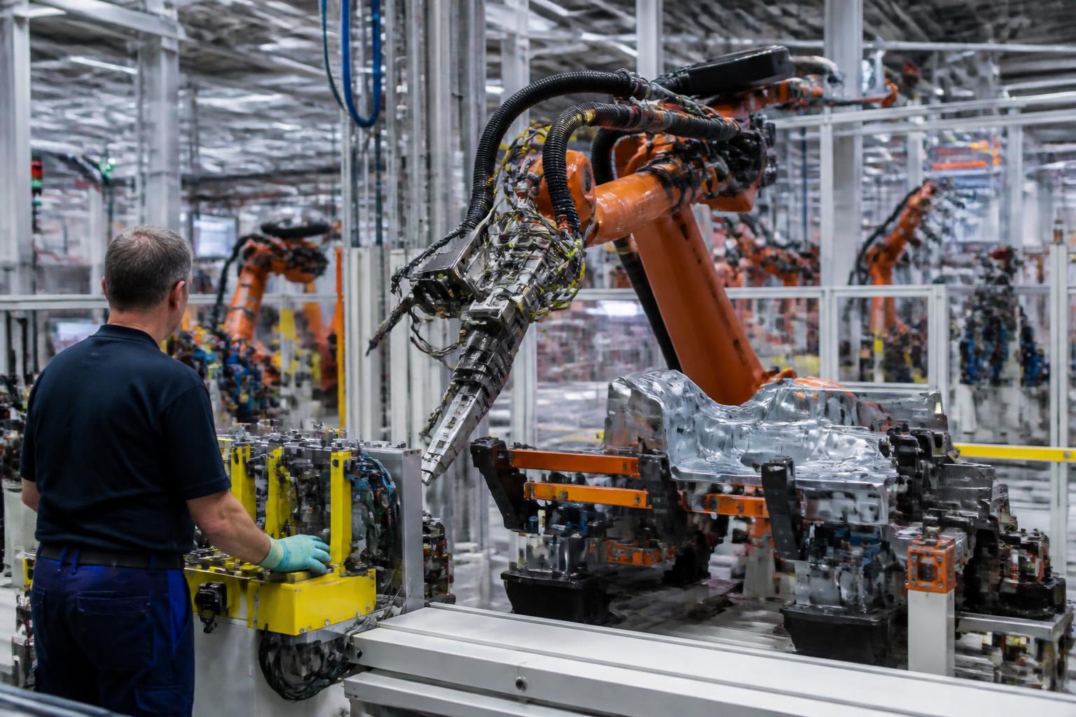 Linha de produção industrial automatizada em fábrica europeia