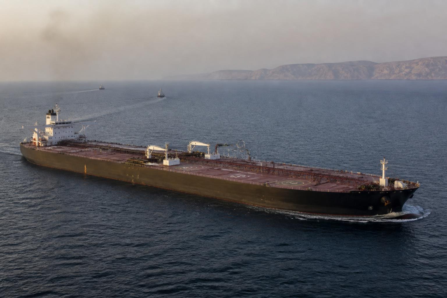 Navio petroleiro navegando no Estreito de Ormuz