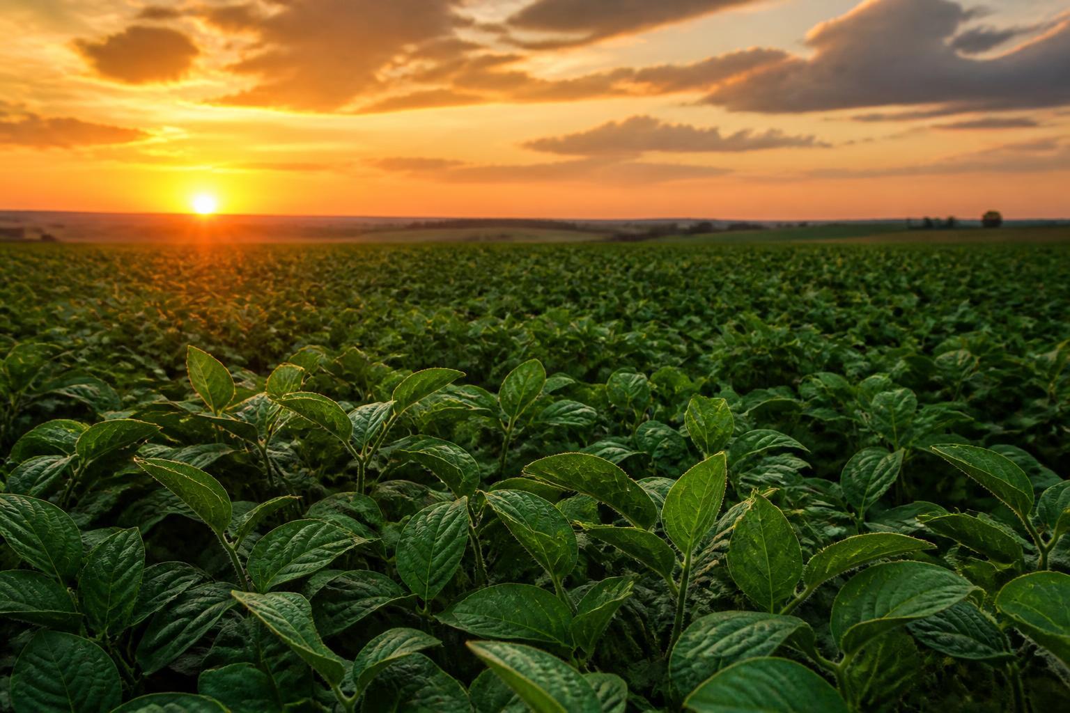 Campo de cultivo de soja em área agrícola
