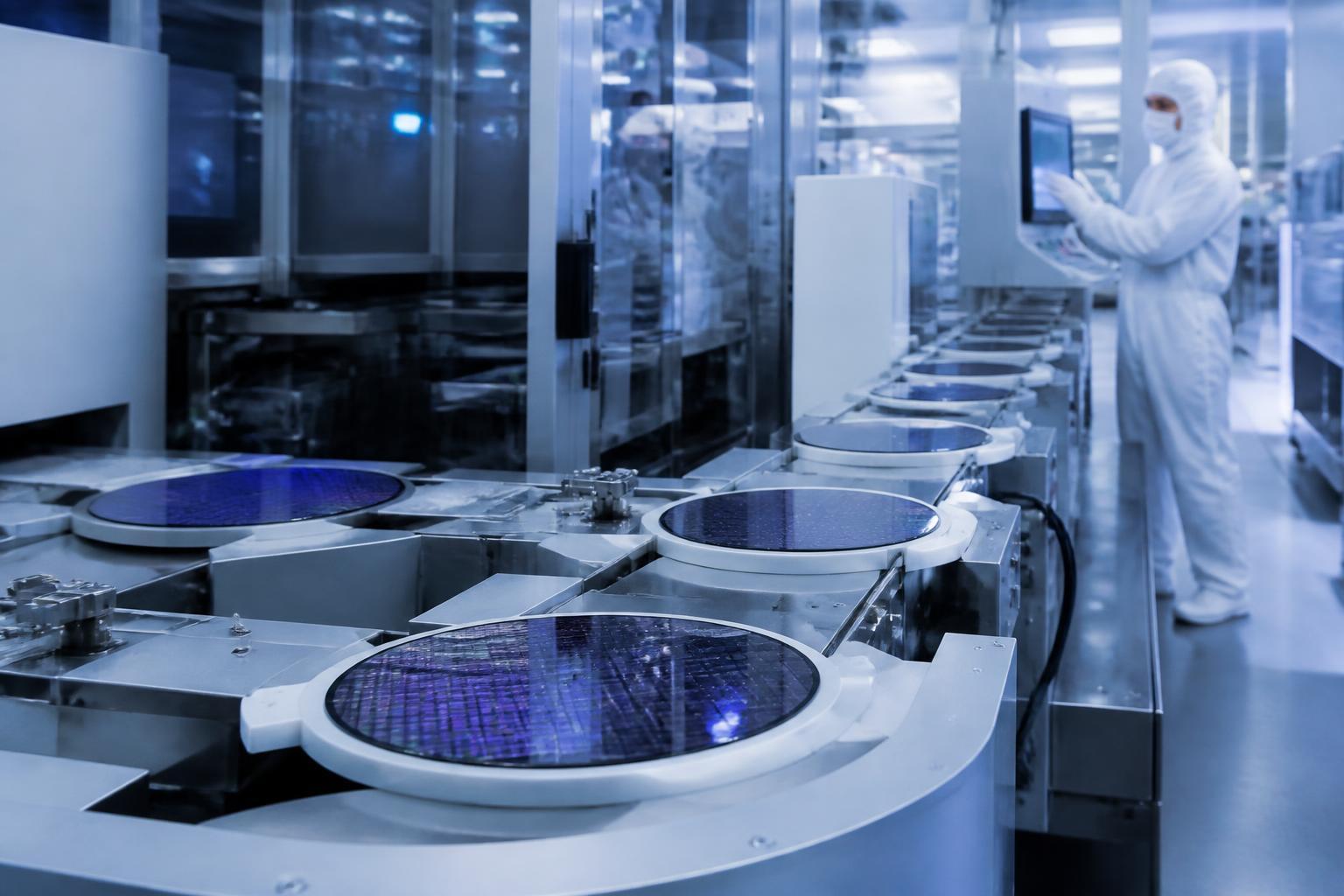 Wafer de silicone para semicondutores em linha de produção tecnológica